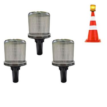 Imagem de Sinalizador Solar Viario Kit 3 Uni Sinalizaçao Transito Cone Rodovia E