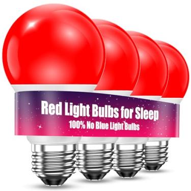 Imagem de TJOY Lâmpadas vermelhas para dormir regulável, lâmpada LED vermelha de 642 nm para promoção de melatonina, 100% bloqueio de luz azul, equivalente a A19 60W, luz noturna fraca 9W E26 para quarto de