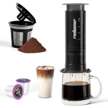 Imagem de Ranbomer Cafeteira French Press, compatível com xícara única 2 em 1, máquina de café portátil para café moído, preta, capacidade de 290 ml, para acampamento, viagem