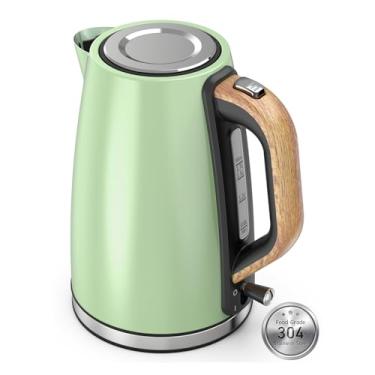 Imagem de Chaleira elétrica para água fervente, janela de água visual de 1,7 L, chaleira elétrica de aço inoxidável, chaleira de água quente sem BPA, desligamento automático e proteção contra fervura, verde