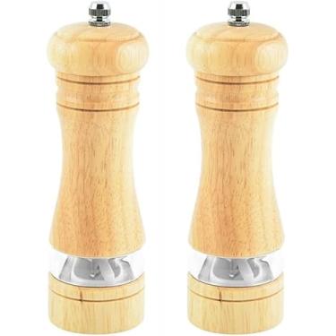 Imagem de Moedor de sal e pimenta de madeira com suporte de madeira conjunto de moedor de pimenta manual rotor de cerâmica ajustável moedor de especiarias (cor: B) (B)