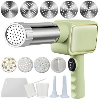 Imagem de QCQDL Máquina elétrica de massa, máquina de fazer macarrão portátil, máquina de macarrão sem fio, com moldes e cortador modeladores, verde