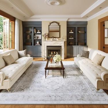 Imagem de Tapete vintage lavável 22 x 30,5 cm – Tapetes antiderrapantes macios e grandes medalhões para sala de estar, quarto, sala de jogos, escritório, decoração de casa, cinza