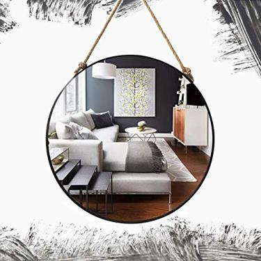 Imagem de Espelho de parede redondo com moldura de metal preto 50 cm decorativo espelho de maquiagem espelho de banheiro espelho de parede