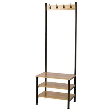Imagem de Suporte multifuncional para cabide para roupas, 4 ganchos para pendurar com 3 níveis de madeira, organizador de sapatos, móveis de quarto