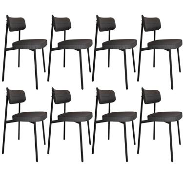 Imagem de Kit 08 Cadeiras Estofada Para Sala de Jantar Astrid Preto C01 Linho Preto - Lyam Decor