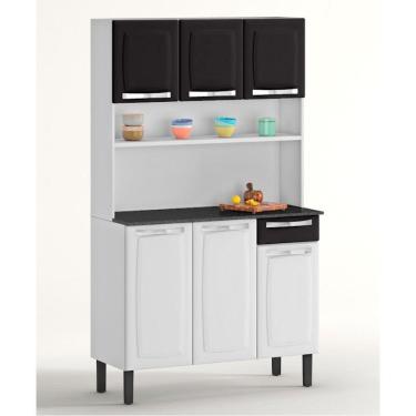 Imagem de Armário De Cozinha Rose 6 Portas 1 Gaveta I3g1-105 Itatiaia Branco Com Preto