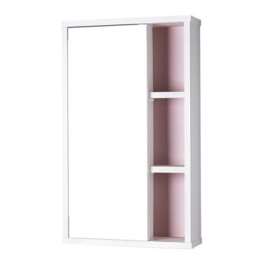 Imagem de Espelho Para Banheiro Com Armário Milano Branco E Rosa