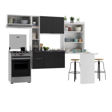 Imagem de Armário De Cozinha Compacta Com Mesa Dobrável Sofia Multimóveis V2009 Branco/Preto Branco/Preto