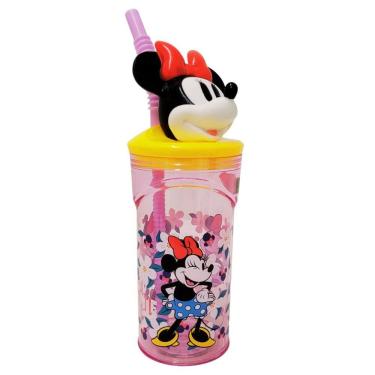 Imagem de Copo 3D Infantil Com Canudo Minnie Mouse Disney Rosa e Amarelo 360ml - Tuut