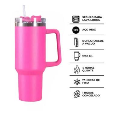Imagem de Copo Térmico para viajar modelo com canudo 1200 Ml Canudo Rosa Pink - 