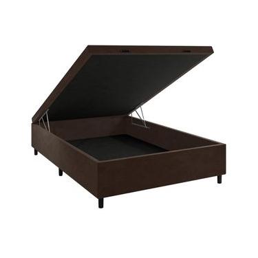 Imagem de Base Box de Casal Portobel Noah com Baú e Revestimento em Tecido de Poliéster 40x138x188cm - Marrom