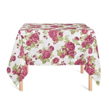 Imagem de Toalha de Mesa Quadrada em Tecido Jacquard Estampado Floral Vermelho, 