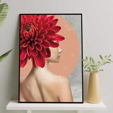 Imagem de Quadro Fotografia Mulher Com Flor 24X18Cm - Madeira Preta - Quadros On