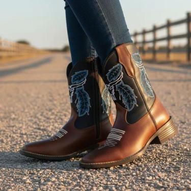 Imagem de Bota Texana Infantil Unissex em Couro Legítimo Bordado Country Kapell,