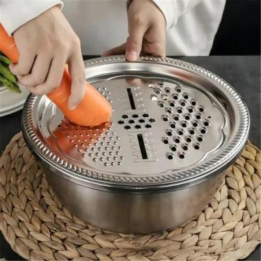 Imagem de Bacia Bowl Ralador Aço Inox 26cm Para Legumes Queijo Manual - GiraFlow