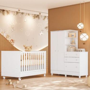 Imagem de Berço e Guarda Roupa com Cômoda Doce Sonhos Qmovi, Branco