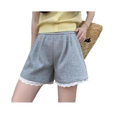 Imagem de Shorts De Verão De Cintura Alta Com Pernas Largas E Detalhes Em Renda 