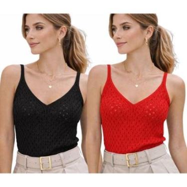 Imagem de Kit 2 Blusas Regata Feminina Tricô Alça Fina Decote V-Feminino