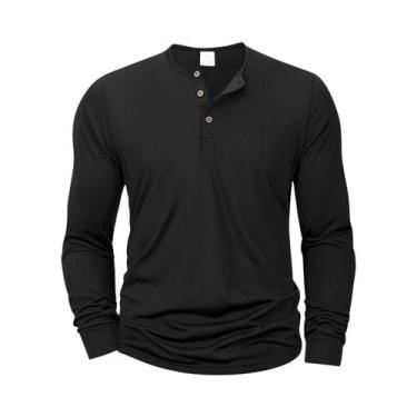 Imagem de Camiseta Masculina Slim Fit De Manga Longa Com Gola Henley, Confortáve