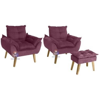 Imagem de Kit 02 Poltrona/Cadeira Decorativa E Puff Glamour Opala Com Pés Quadrado