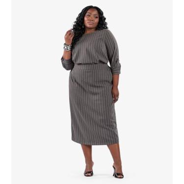 Imagem de Saia Feminina Midi Twill Plus Size Secret Glam Cinza, Plus G1, Cinza
