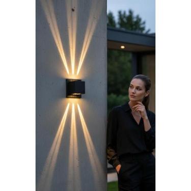 Imagem de Arandela Cubo Pequena 6 Fachos Parede Muro Preto Bivolt - Congratulati