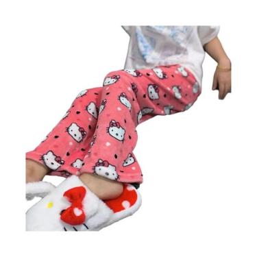 Imagem de Calças De Pijama De Fleece Hello Kitty Para Mulheres, Com Dupla Elasti