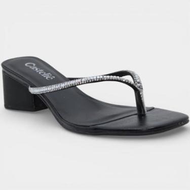 Imagem de Tamanco Casteliê Sara Strass Salto Bloco Feminino-Feminino