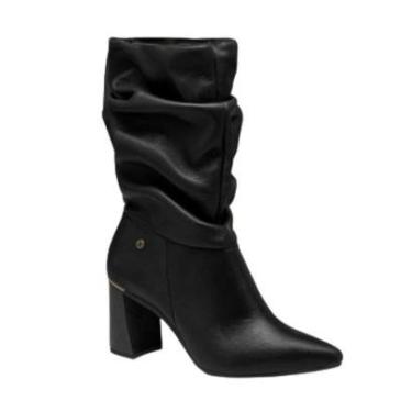 Imagem de Bota Feminina Em Couro Slouchy Salto Tanara - Preto-Feminino