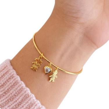 Imagem de Bracelete Feminino Banhado a Ouro 18k com Pingentes de Filhos Coração 