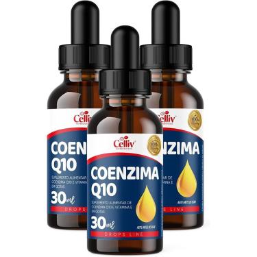 Imagem de Kit Com 3 Coenzima Q10 100mg Por Porção e Vitamina E Sabor Menta em Gotas 30ml Celliv-U...