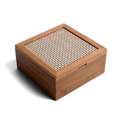 Imagem de Caixa Organizadora Decorativa Bambu 4 Nichos Palha Xadrez - Oikos