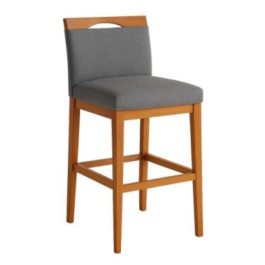Imagem de Banqueta Alta Cozinha Gourmet Balcão Estofada Encosto Linho - Isa Esto