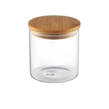 Imagem de Pote de Vidro C/ Tampa de Bambu para Armazenamento 450ml - Supertem