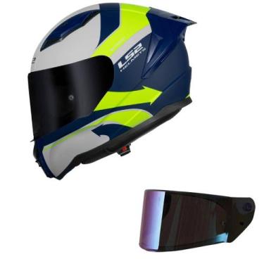 Imagem de Capacete LS2 FF810 Vigo Vision Branco Azul e Amarelo Mais Viseira Cama