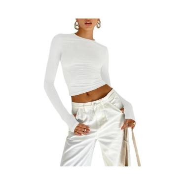 Imagem de Camisetas Femininas Slim Fit De Manga Longa Y2K, Pulôveres Casuais Bás