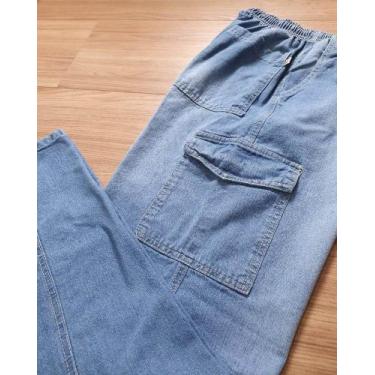 Imagem de Calça jeans  cargo mj unisex com bolsos, Azul jeans,  M