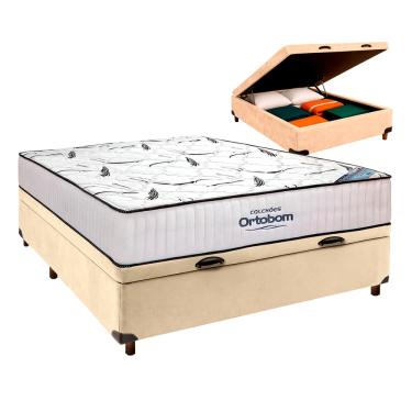 Imagem de Cama Box Bau Perola + Colchão Casal High Foam Ortobom
