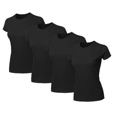 Imagem de Kit 4 Blusas Feminina Camiseta Lisa Básica Algodão Baby Look-Feminino