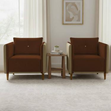Imagem de Kit 2 Poltronas Decorativa Para Sala Recepção Consultório Aviv Luxo Corino e Linho