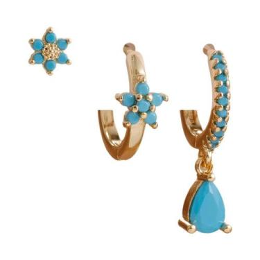 Imagem de Conjunto De Brincos De Argola De Aço Inoxidável Com Cristais De Zircôn