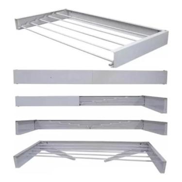 Imagem de Varal Magico Parede Retratil 80cm 5 varetas em aluminio Branco - PORTO