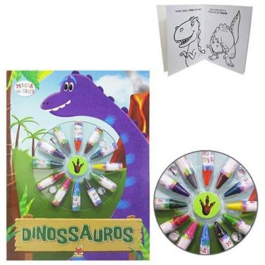 Imagem de Livro Ler e Colorir Dinossauros com 12 Gizes de Cera