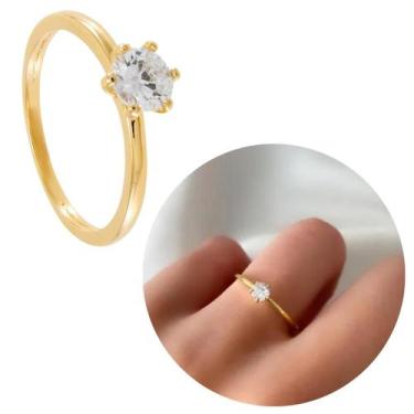 Imagem de Anel solitário alto noivado 4mm banhado a ouro 18k zircônia - Morganit