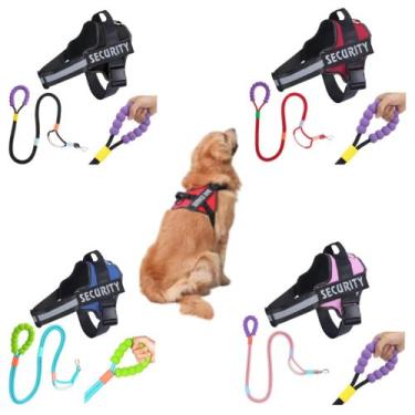 Imagem de Coleira Peitoral Refletiva Reforçada Pet + Guia Cão Cachorro Porte Méd