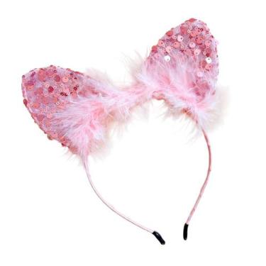 Imagem de Tiara de Gatinho Brilhante com Plumas Coloridas - Pistache Acessórios,