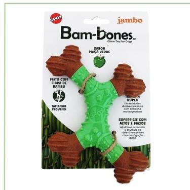 Imagem de Brinquedo Mordedor para cachorro Osso X Bambone Maçã Verde P - Jamboa,