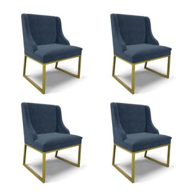 Imagem de Cadeira Sala de Jantar Industrial Dourado Kit 4 Liz Suede D03 - D'Ross