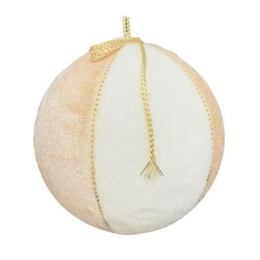 Imagem de Bola Natal Decorativa com Veludo Champanhe Branco 12 cm Enfeite Árvore